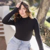 Abbi Long Sleeve Double Layer Mock Neck Bodysuit Black