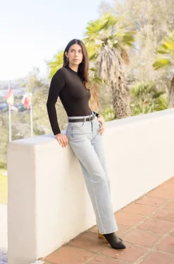 Abbi Long Sleeve Double Layer Mock Neck Bodysuit Black