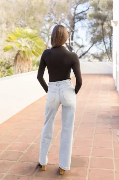 Abbi Long Sleeve Double Layer Mock Neck Bodysuit Black