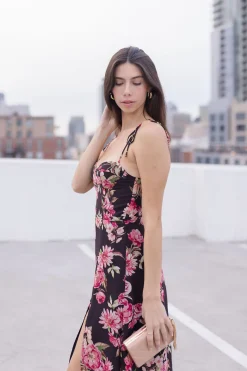 Aesha Sleeveless Shoulder Tie Floral Print Midi Dress Pink