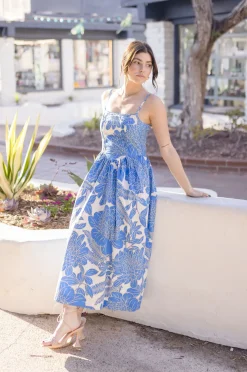 Alexa Sleeveless Back Cut Out Floral Print Midi Dress Blue