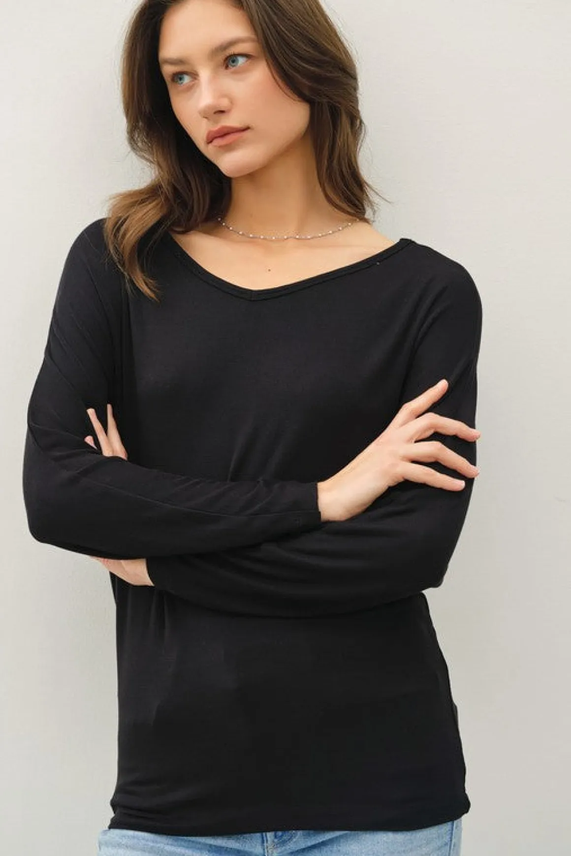 Alicia Batwing Long Sleeve Top Black