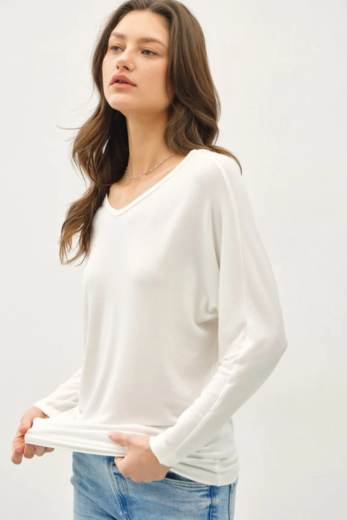 Alicia Batwing Long Sleeve Top White