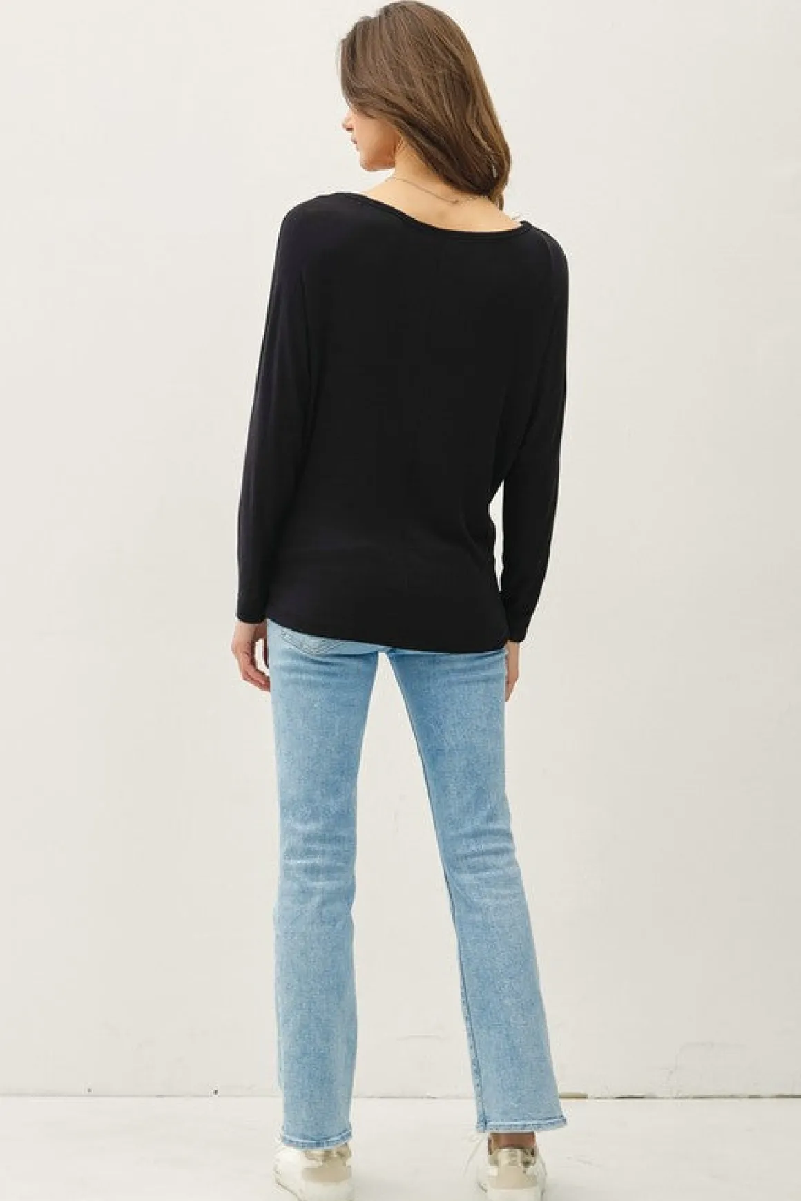 Alicia Batwing Long Sleeve Top Black