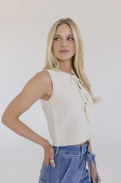 Allison Sleeveless Front Tie Sweater Top Cream
