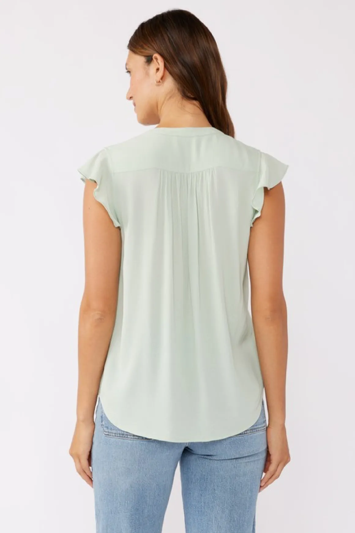 Angie Short Flutter Sleeve Button Down Embroidered Top Mint