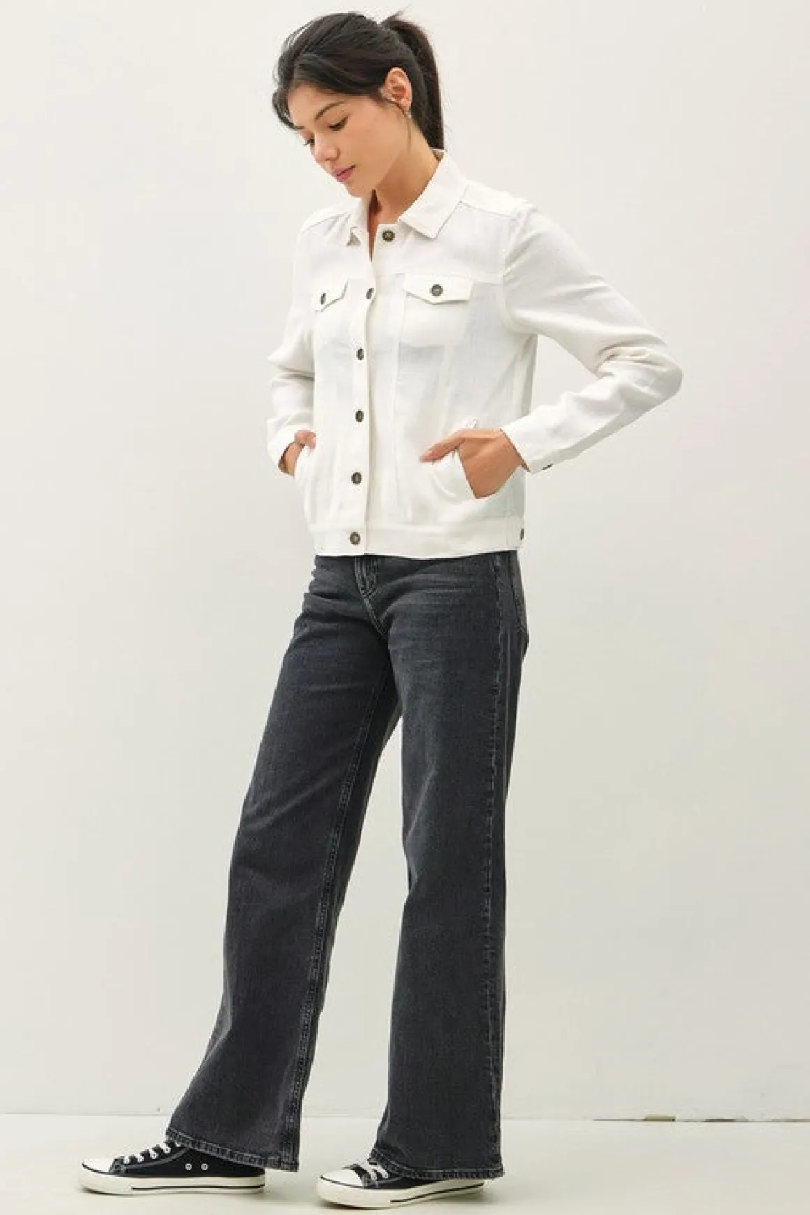 Anna Long Sleeve Linen Blend Jacket White