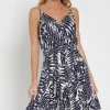 April Sleeveless Tropical Print Mini Dress Navy