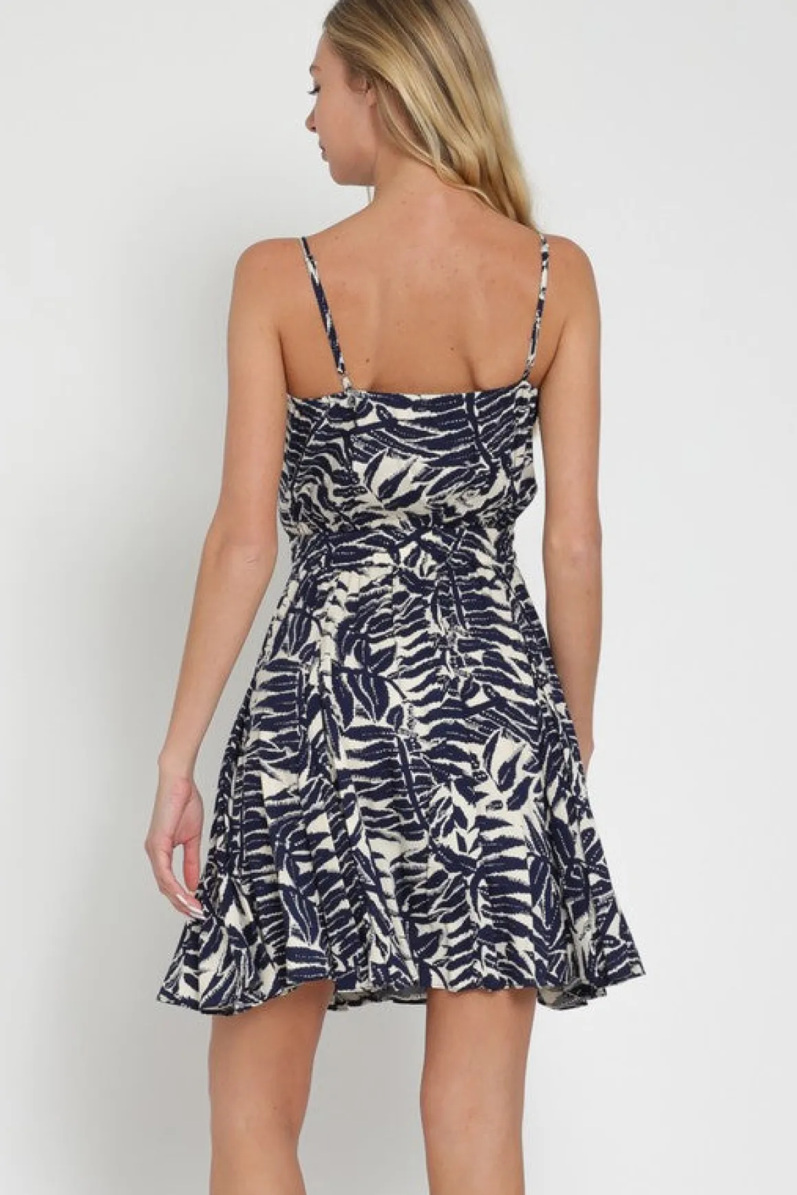 April Sleeveless Tropical Print Mini Dress Navy