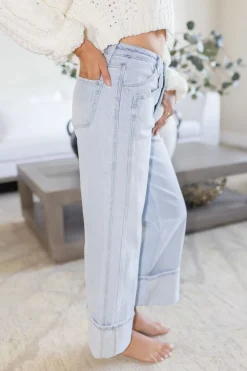 Ariana High Rise Cuffed Wide Leg Jeans Light Wash