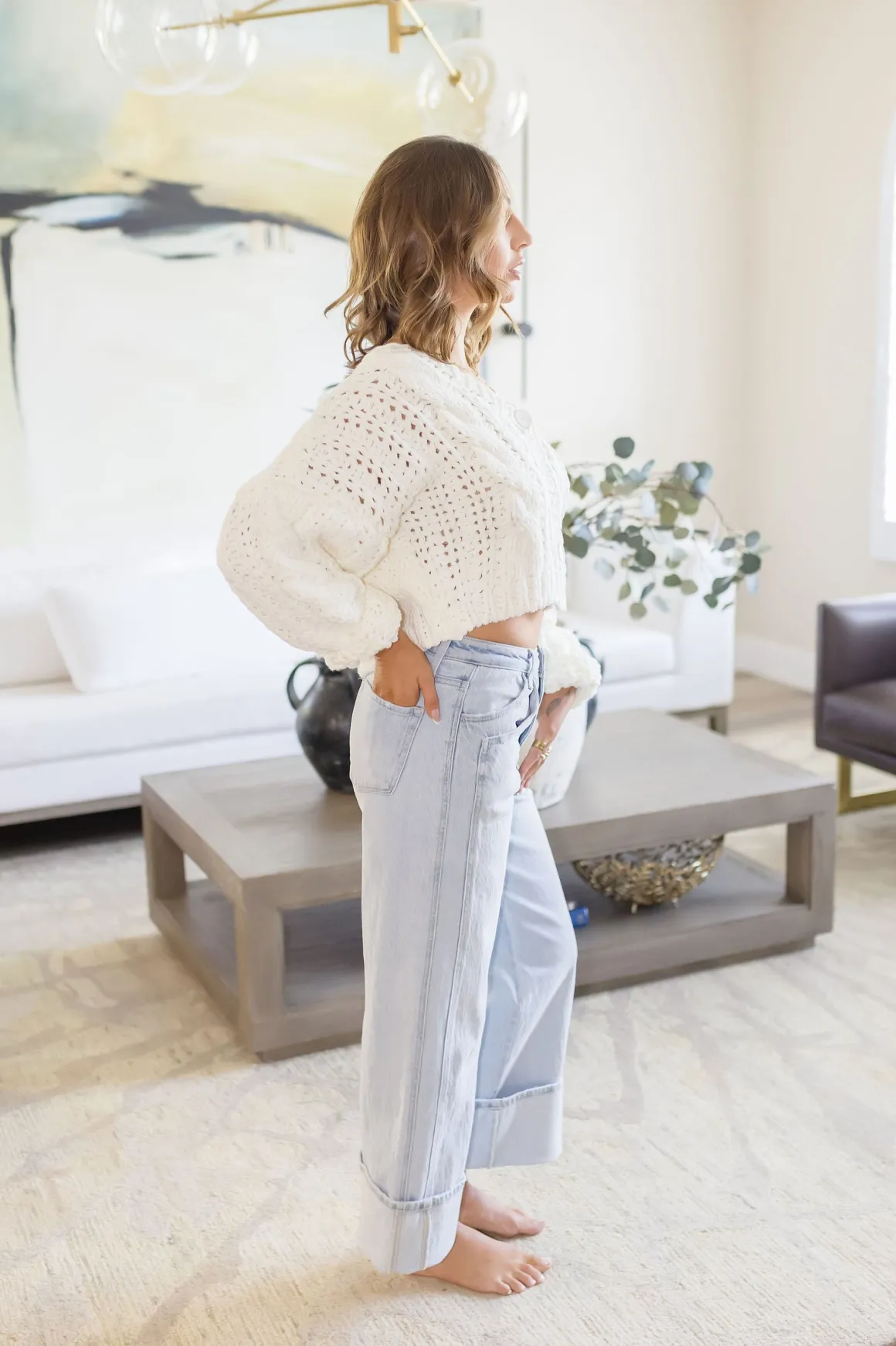 Ariana High Rise Cuffed Wide Leg Jeans Light Wash