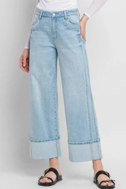 Ariana High Rise Cuffed Wide Leg Jeans Light Wash