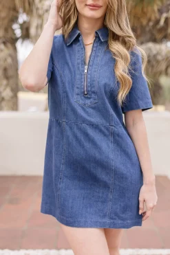 Arlene Short Sleeve Denim Mini Dress Dark Wash
