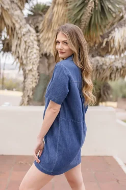 Arlene Short Sleeve Denim Mini Dress Dark Wash