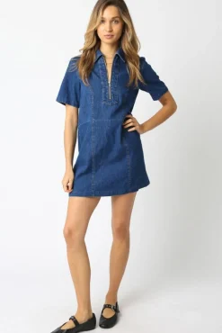 Arlene Short Sleeve Denim Mini Dress Dark Wash