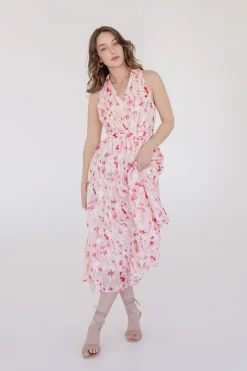 Ashley Sleeveless Collared Floral Print Midi Dress Blush