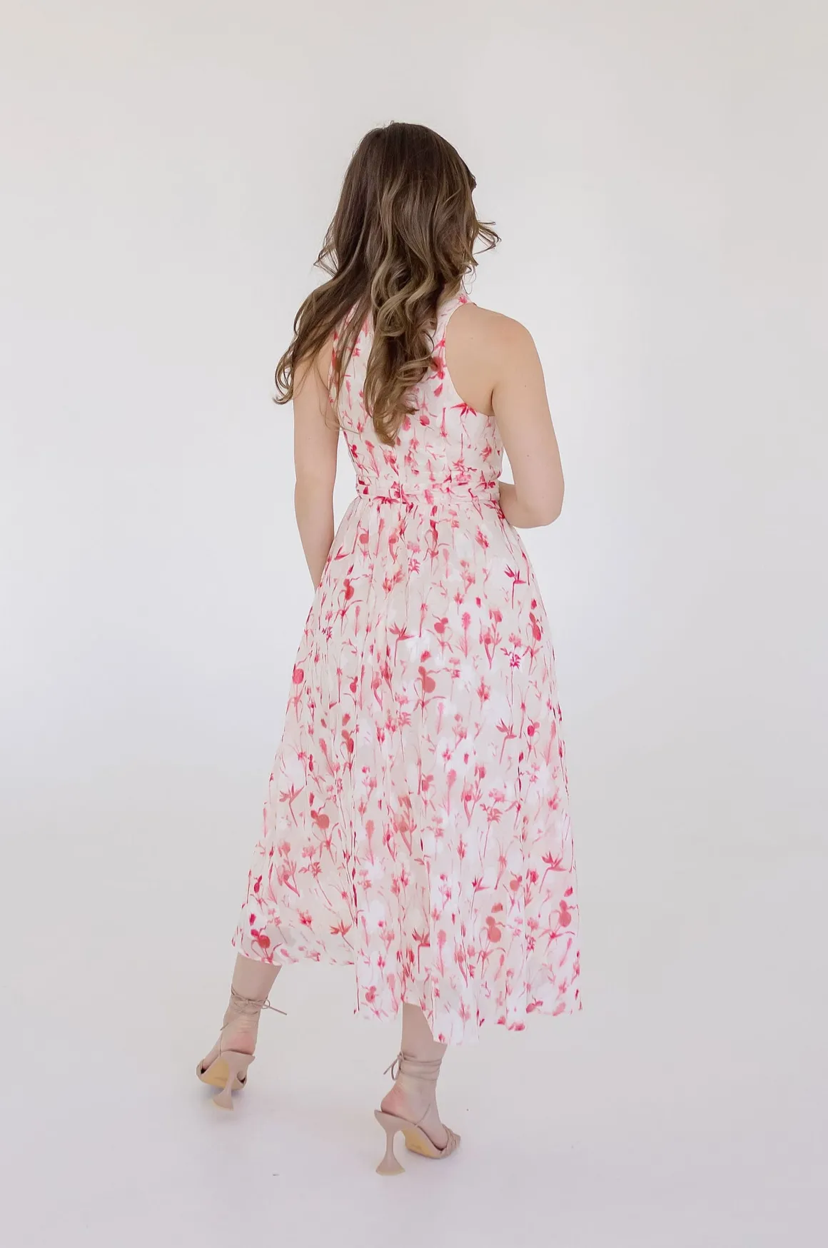 Ashley Sleeveless Collared Floral Print Midi Dress Blush