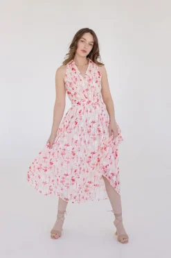 Ashley Sleeveless Collared Floral Print Midi Dress Blush