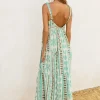 Bethany Sleeveless Abstract Print Maxi Dress Green