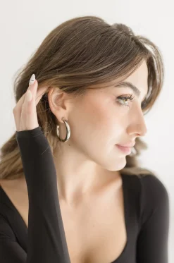 Bianca Chunky Semi Hoop Earrings Silver