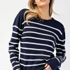 Blaire Long Sleeve Stripe Print Sweater Navy