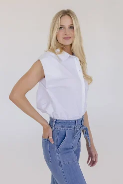 Brenda Sleeveless Button Down Top White