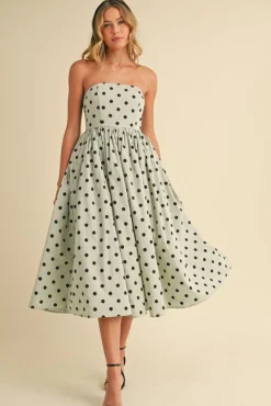 Bridgette Sleeveless Polka Dot Print Flared Midi Dress Mint