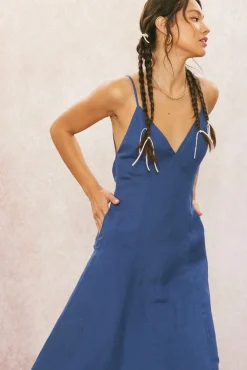 Britton Sleeveless Open Back Linen Maxi Dress Navy