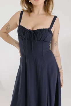 Brooklyn Sleeveless Corset Midi Dress Navy