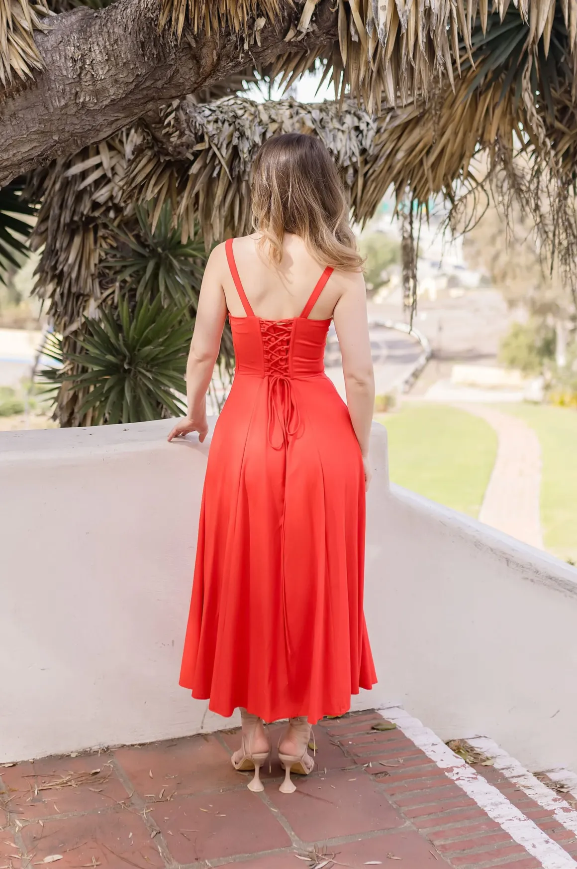 Brooklyn Sleeveless Corset Midi Dress Red