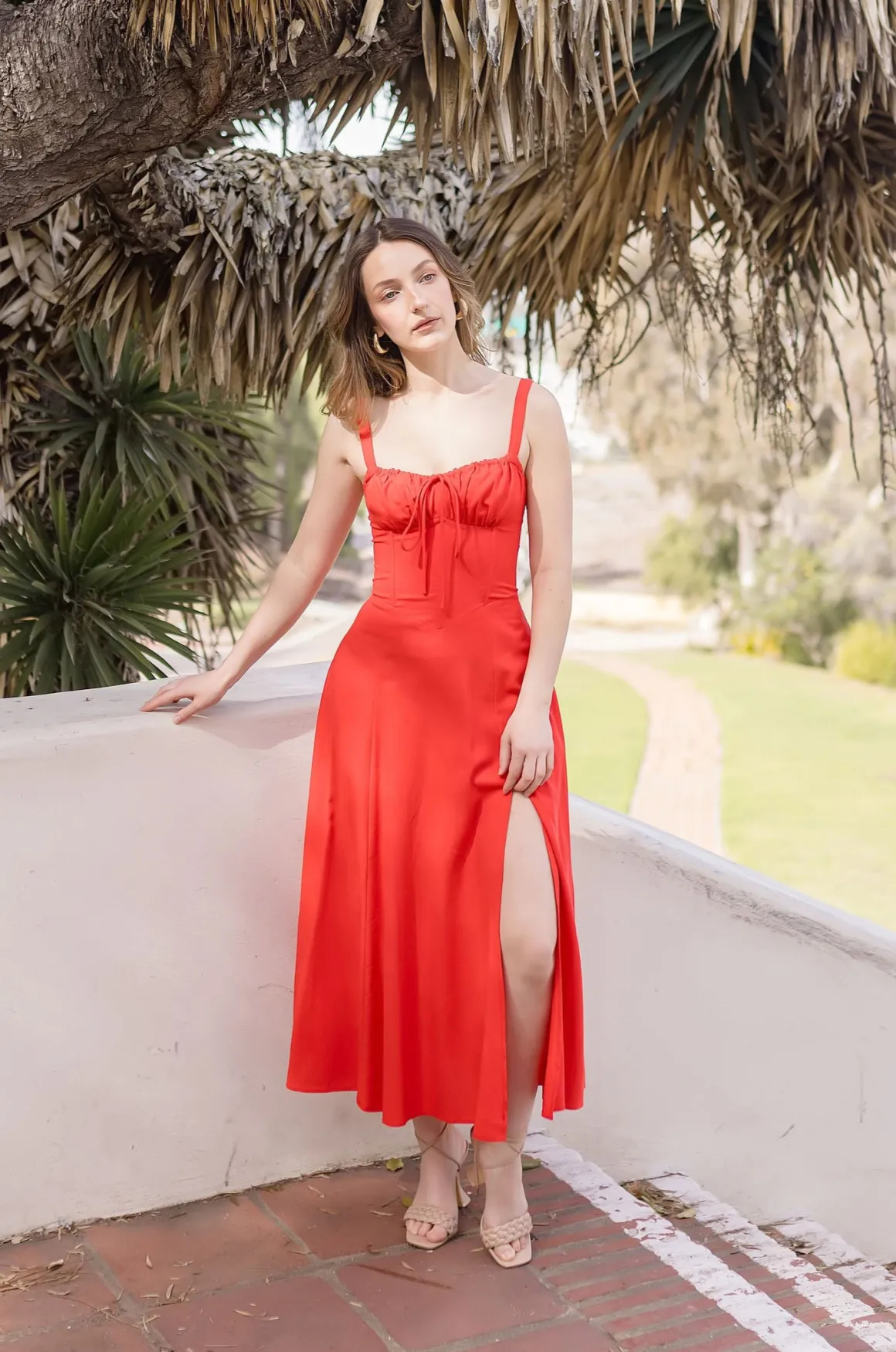 Brooklyn Sleeveless Corset Midi Dress Red