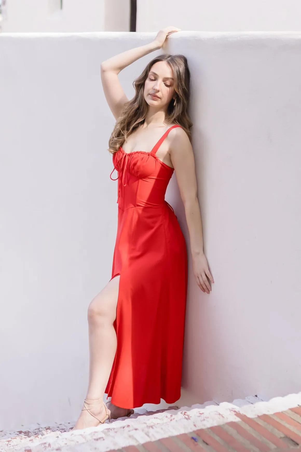 Brooklyn Sleeveless Corset Midi Dress Red