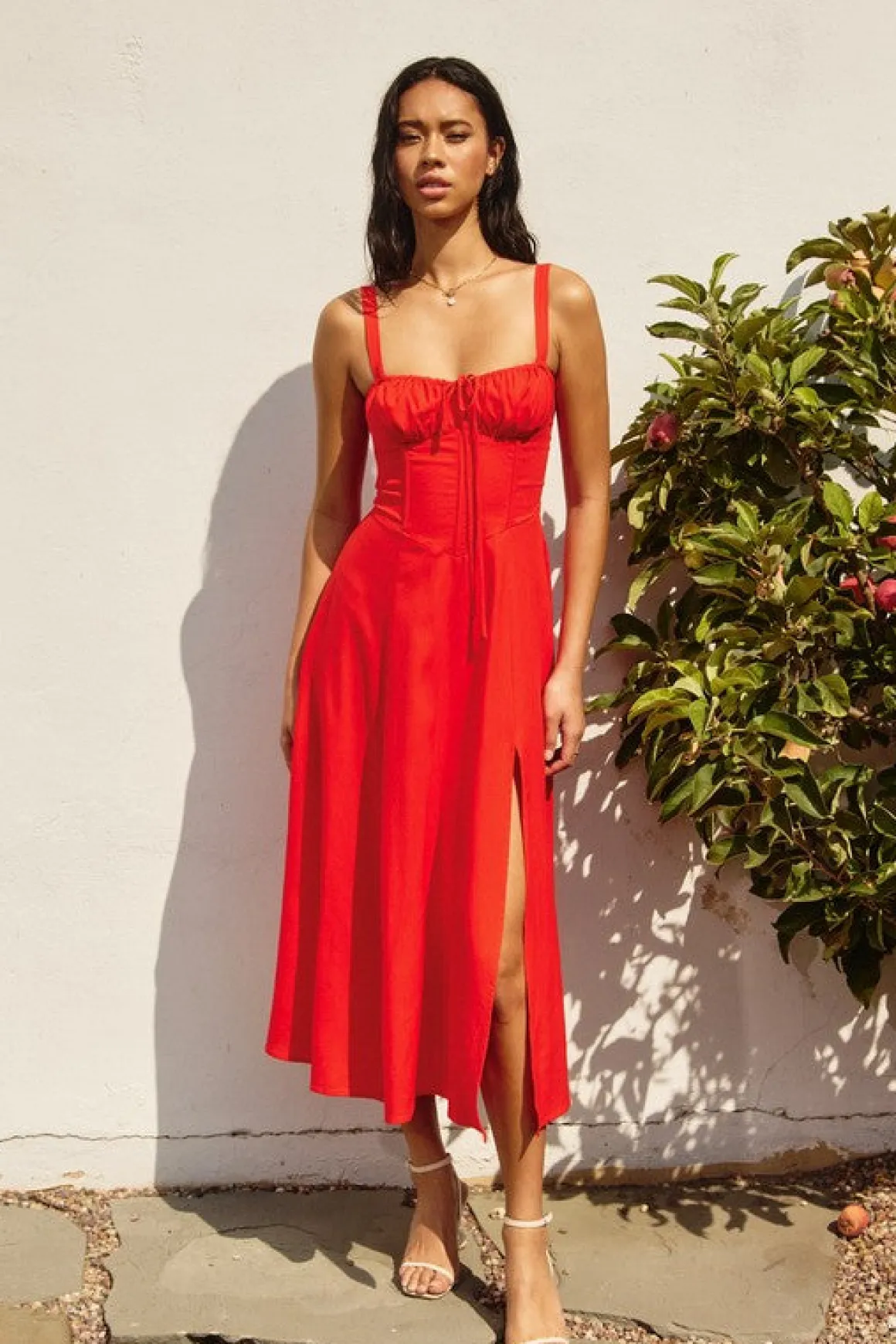 Brooklyn Sleeveless Corset Midi Dress Red
