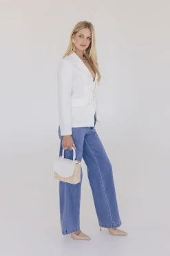 Carmen Faux Leather Woven Crossbody Handbag White