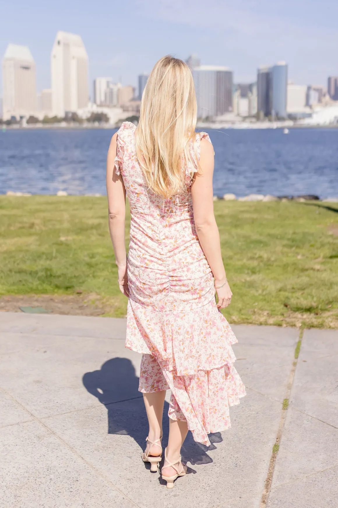 Carolina Short Sleeve Floral Print Shirred Maxi Dress Pink