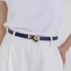 Carrie Faux Leather Twist Lock Skinny Belt Navy
