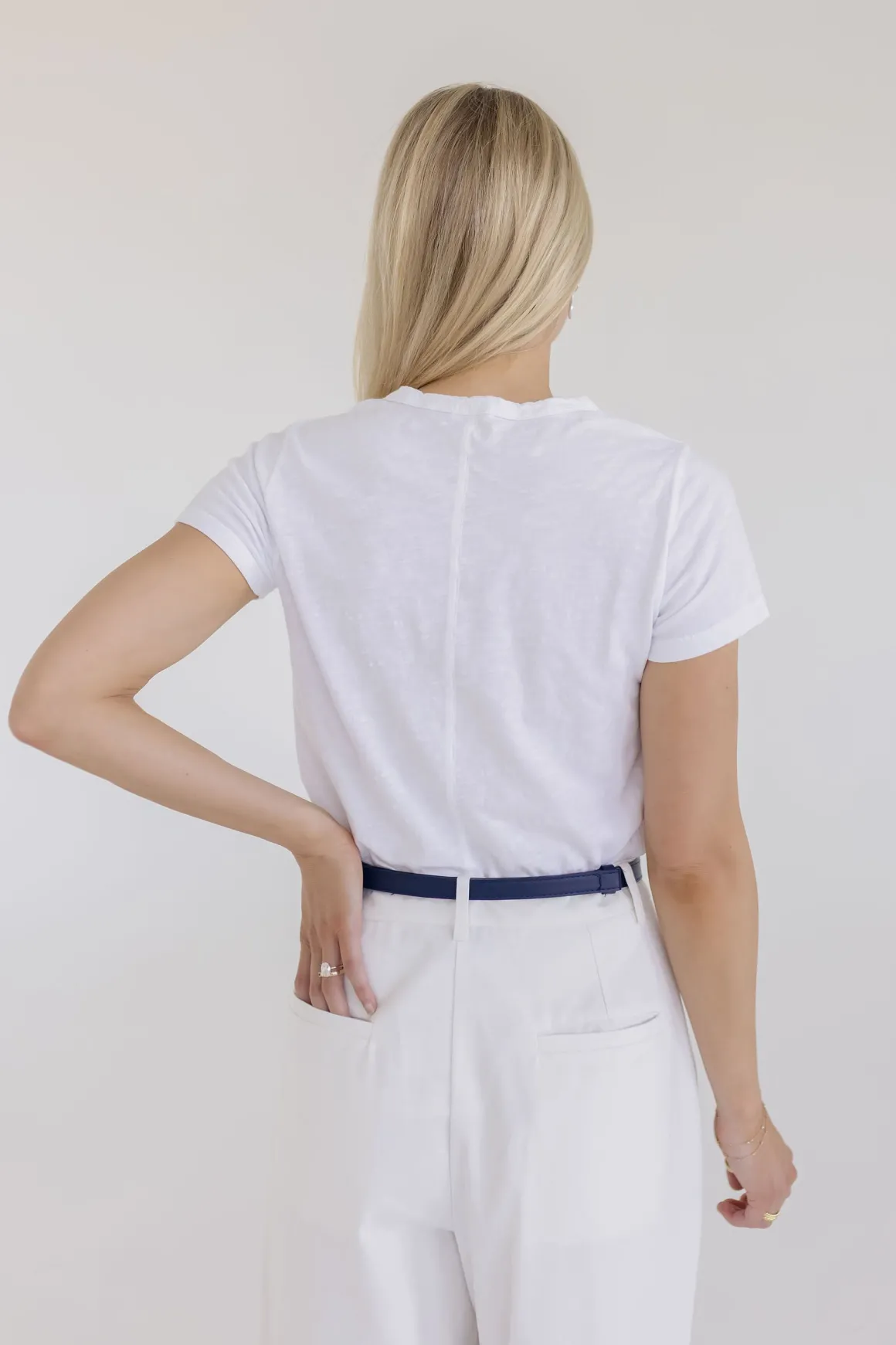 Carrie Faux Leather Twist Lock Skinny Belt Navy