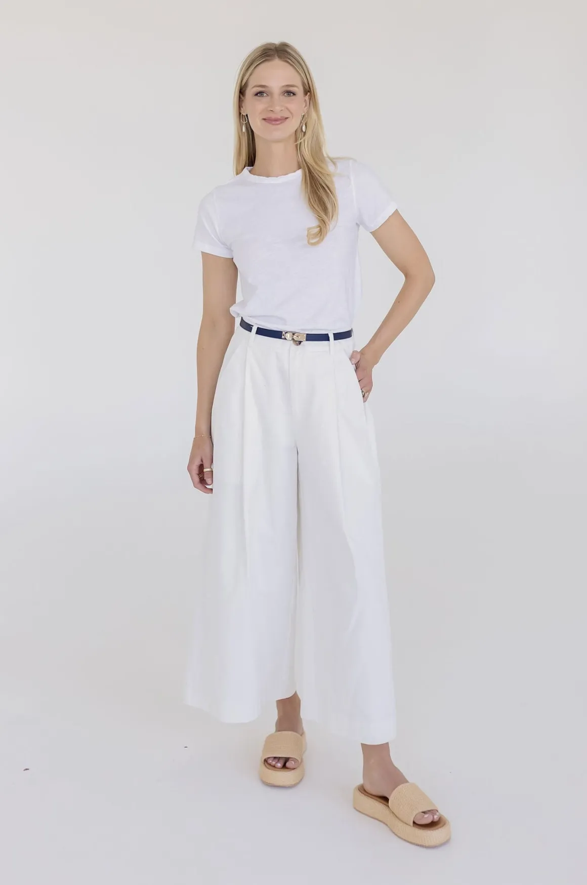 Carrie Faux Leather Twist Lock Skinny Belt Navy