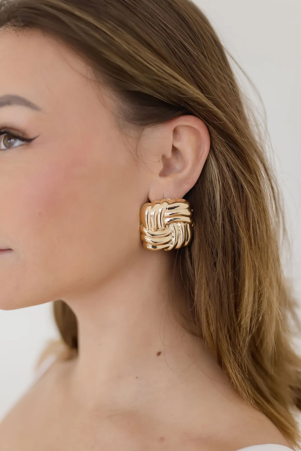 Carson Layered Square Chunky Earrings Gold