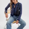 Chandler Long Sleeve Button Down Stripe Print Cardigan Navy