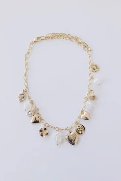 Cheyanne Heart Charm Pearl Pendant Necklace Gold