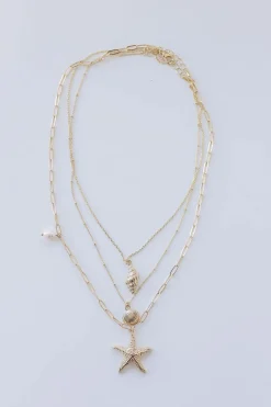 Chrissy Layered Seashell Starfish Charm Necklace Gold