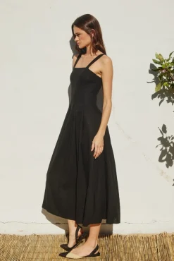 Christine Sleeveless Linen Midi Dress Black