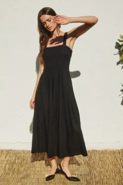 Christine Sleeveless Linen Midi Dress Black