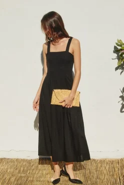 Christine Sleeveless Linen Midi Dress Black