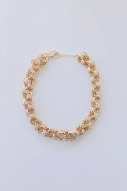 Ciara Chunky Textured Choker Chain Necklace Gold