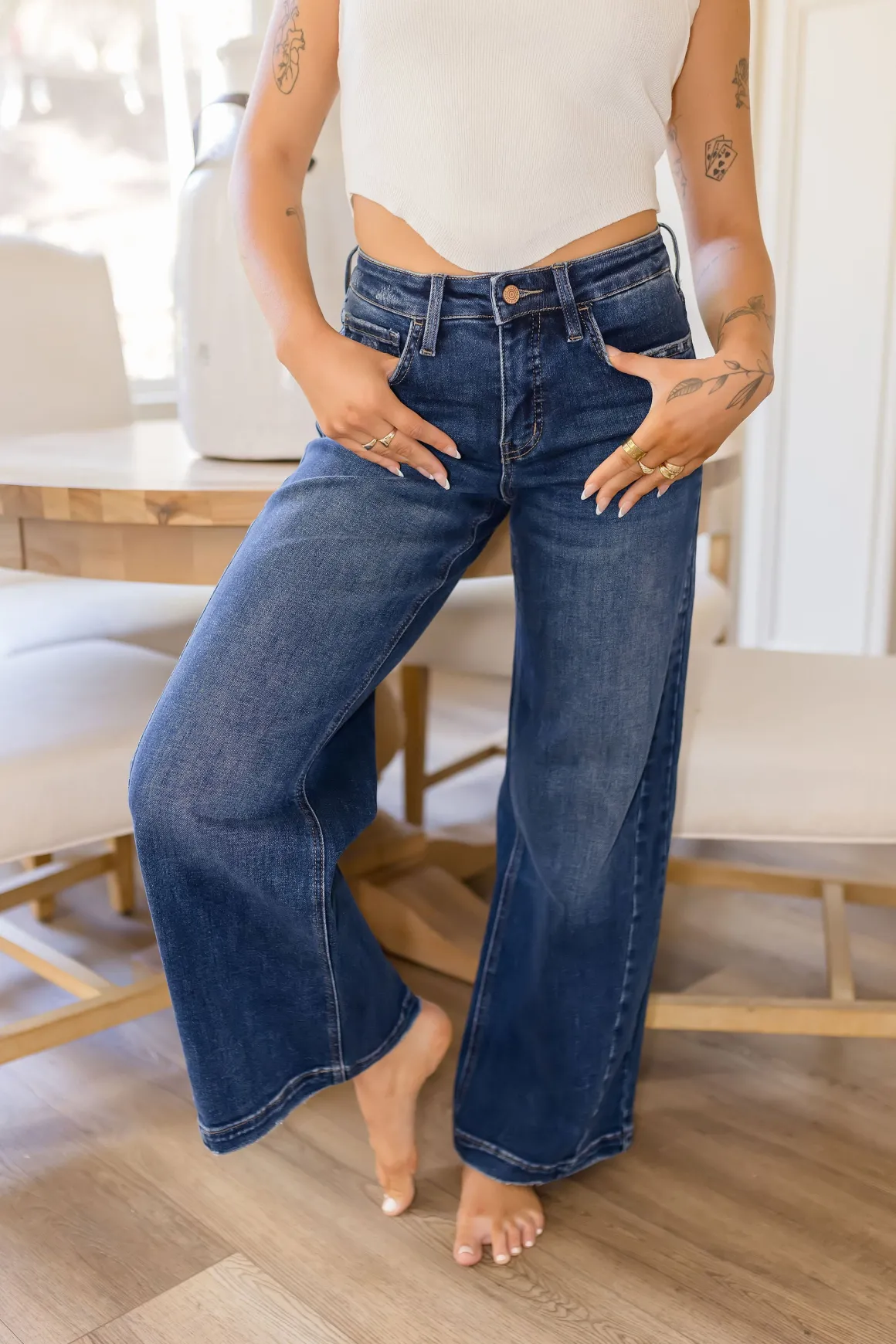 Daisy High Rise Tummy Control Wide Leg Jeans Dark Wash