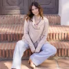 Dallas Long Sleeve Cowl Neck Fringe Cardigan Tan