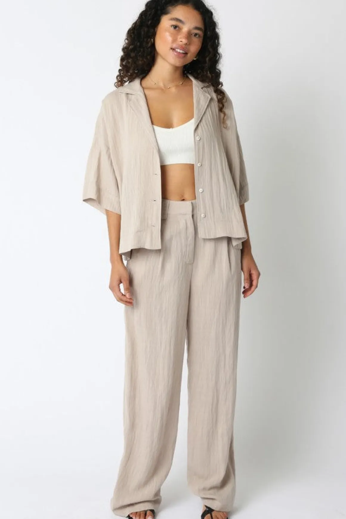 Danica High Waist Woven Wide Leg Pants Khaki