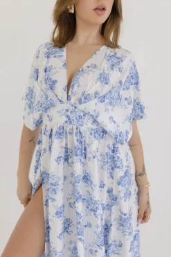 Debbie Kimono Sleeve Floral Print Maxi Dress Blue